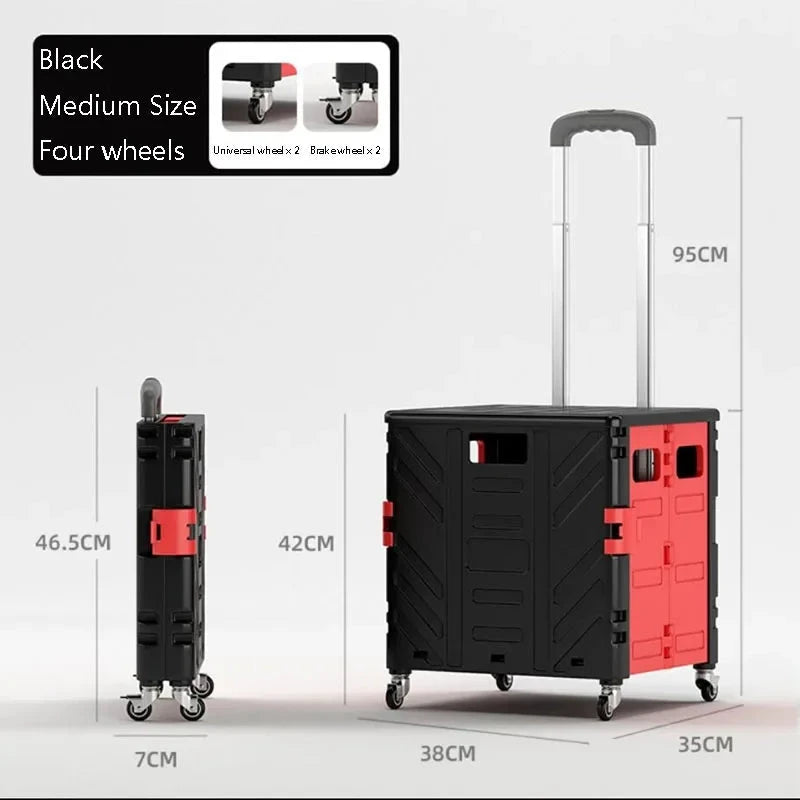 Home Supplies Trolley Shopping Storage Containers Folding Cart Plastic Shopping Cart Vehicle Mounted Storage Box Bag On Wheels Good Vibrations