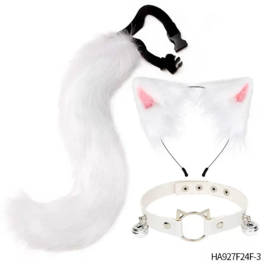 Halloween cosplay costumes contain a furry three-piece set of cat ears and tail neck decorations for party dress-ups Good Vibrations