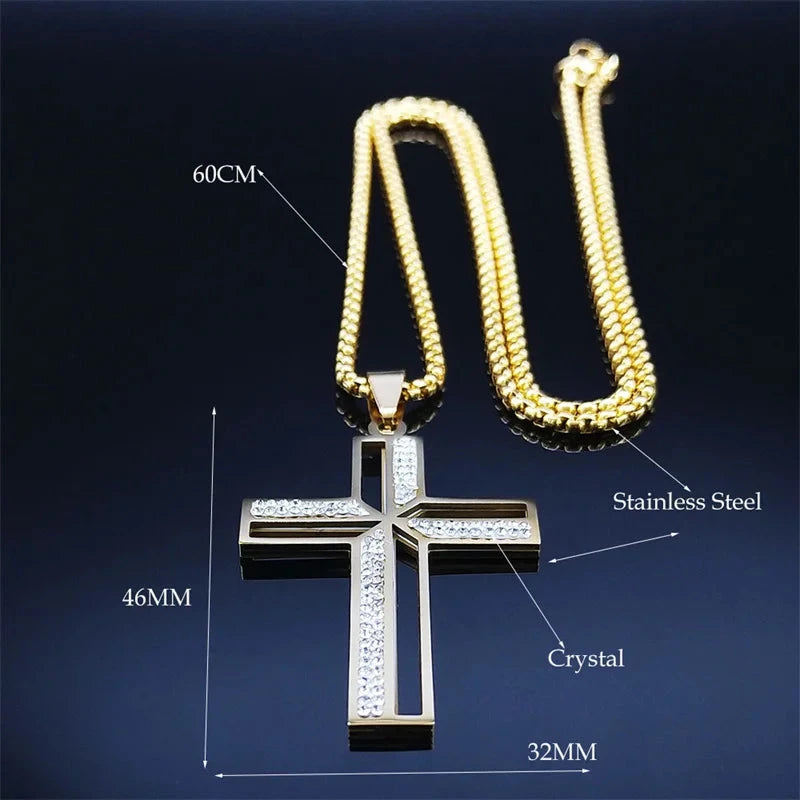 Catholic Crucifix Cross Necklace for Women Men Stainless Steel Christian Religious Male Chain Jewelry colar masculino N4943 Good Vibrations