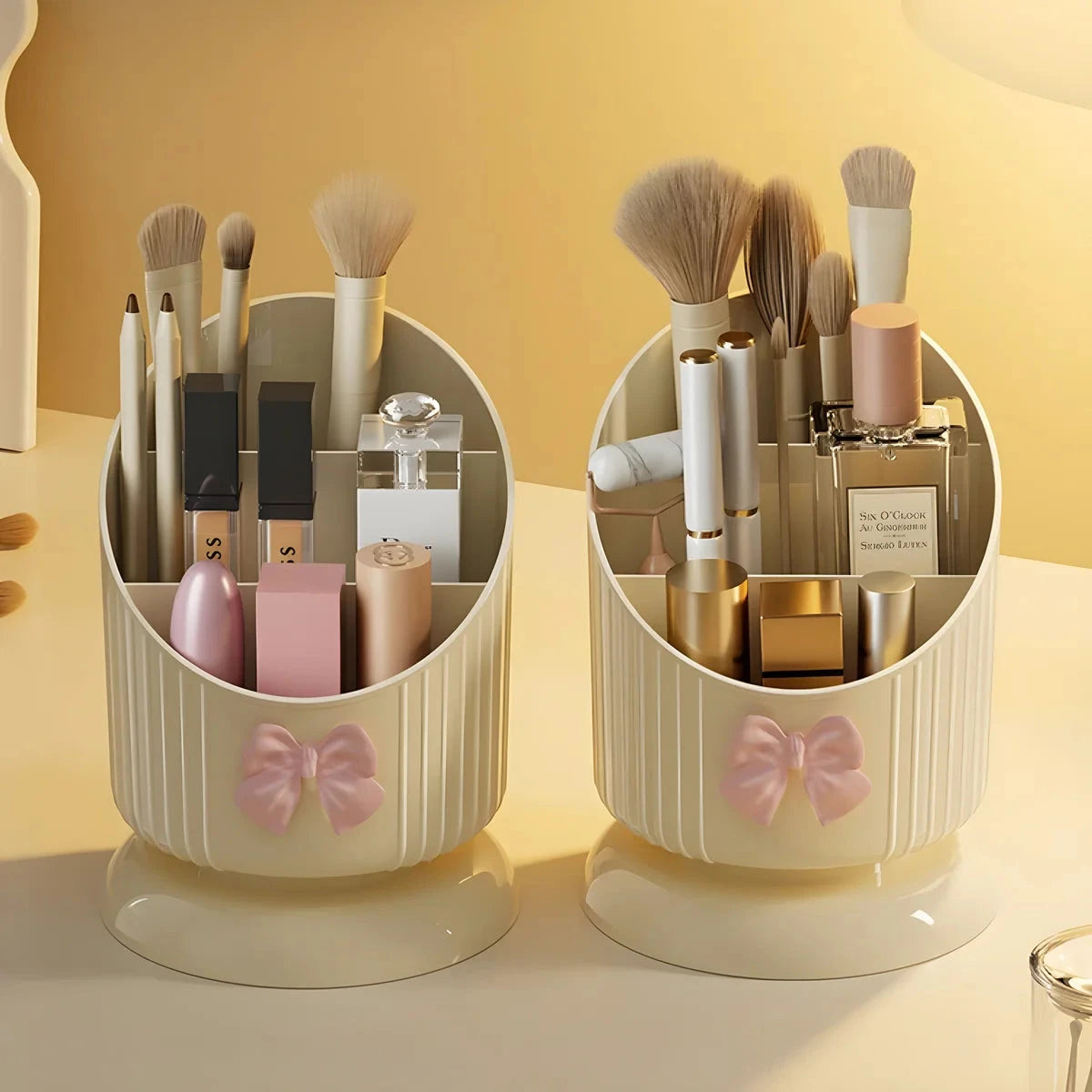 Makeup Brush Organizer with 3 Slots Cosmetic Storage Bucket with Cute Accessory Makeup Organizer Countertop for Vanity Good Vibrations
