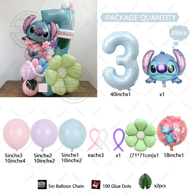 1set Stitch Birthday Party Decorations 40inch Blue Number Foil Balloon Children's Birthday Background Boys Girls Toys Gifts Good Vibrations
