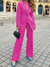 Women Single Button Suit Stylish Women's Formal Business Suit Lapel Coat Wide Leg Pants Set For Office Lady Elegant Solid Color Good Vibrations