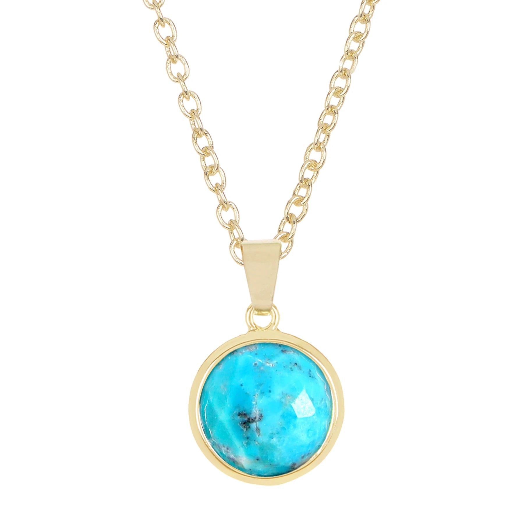 Natural Turquoise Gemstone Round Pendant Necklace Jewelry Good Vibrations