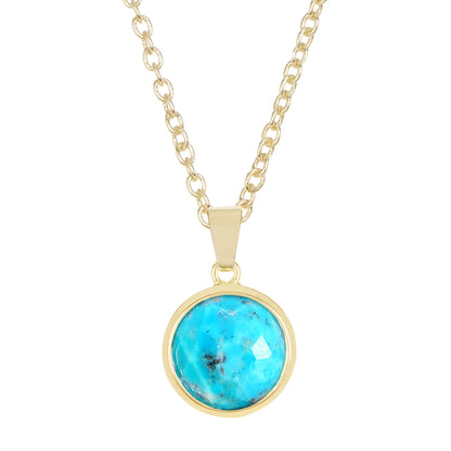 Natural Turquoise Gemstone Round Pendant Necklace Jewelry Good Vibrations