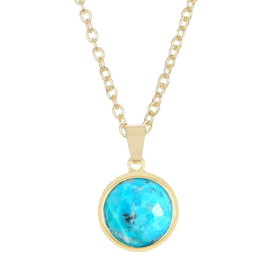 Natural Turquoise Gemstone Round Pendant Necklace Jewelry Good Vibrations
