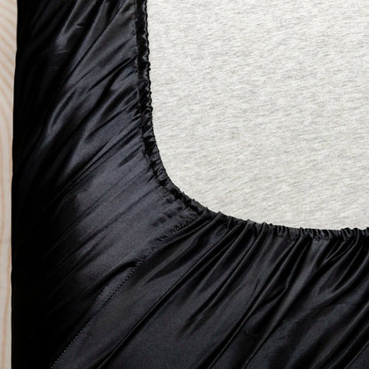 1Pc Satin Fitted Sheet Solid Colour Twin Full Queen Ice Silk Mattress Cover Natural With Elastic Band Bed Sheet (No Pillowcase) Good Vibrations