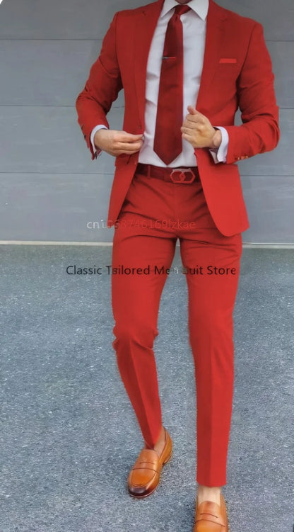 Men's Suit 2 Piece Suit   Jacket Pants Formal Wedding Tuxedo Groom Clothes Custom Color Blazer XS-5XL Good Vibrations
