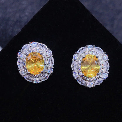 Luxury Bridal Wedding Jewelry Sets Silver Color Pendant Necklaces Earrings Set For Women Yellow/Pink Crystal Jewelry Accessories Good Vibrations Adult Super Store