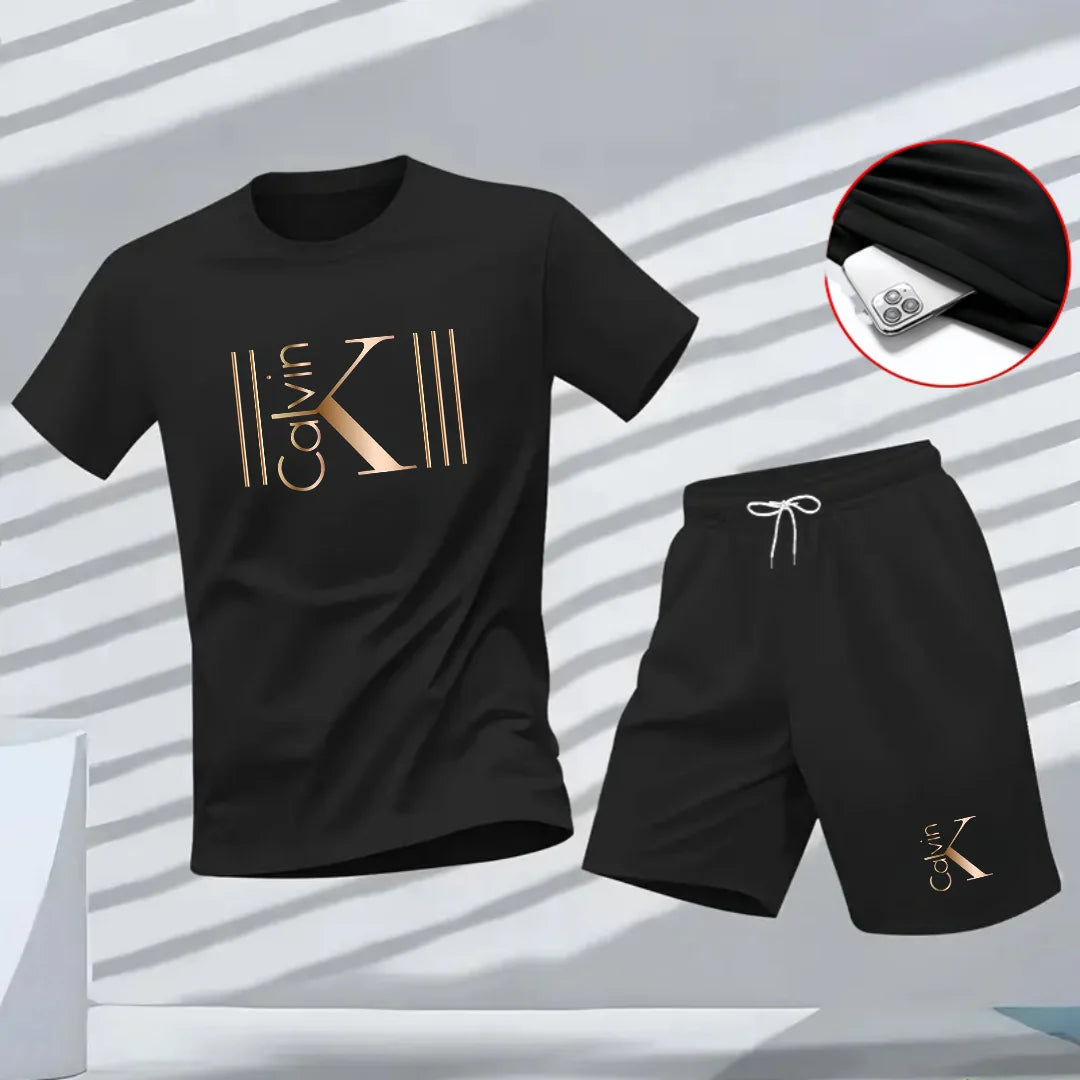 2025 Men's Breathable Sports Pattern Printed T-Shirt Casual Fashion Short-Sleeved T-Shirt Summer Streetwear Top Two-Piece Set Good Vibrations