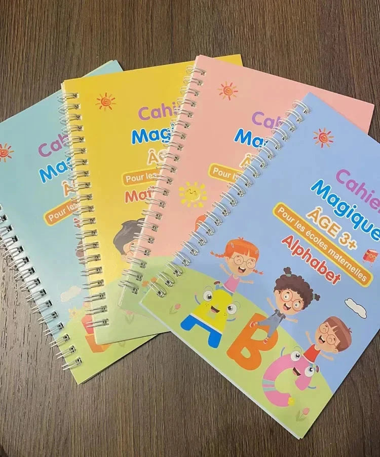 4 Books Montessori SANK English Magic Copybook Reusable Writing Practice 3D Calligraphy Book Wipe-free Education Books Good Vibrations