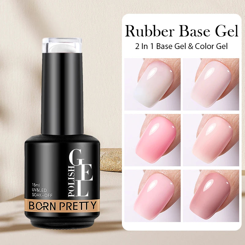 BORN PRETTY Milky Pink Rubber Base Gel Nail Polish Glitter 15ml Semi-Permanent Varnish Soak Off Self Leveling UV LED Gel Good Vibrations