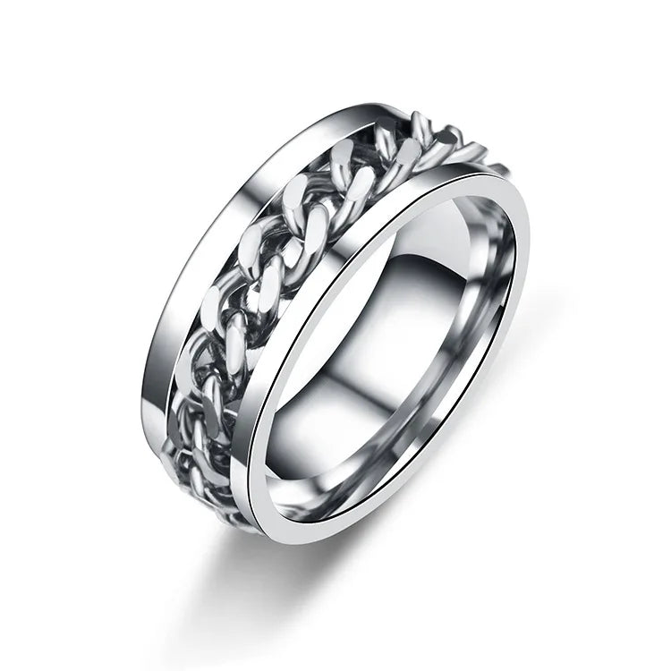 Titanium Steel Rotatable Chain Rings for Women Men Spinner Ring Multifunctional Chain Ring Men Bottle Opener Ring Jewelry Gifts Good Vibrations