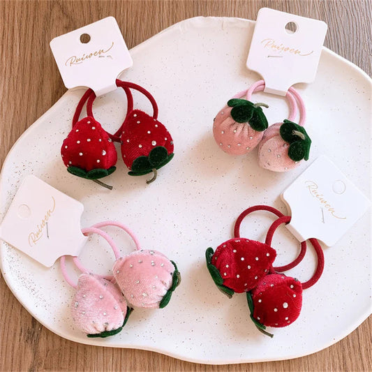 2025 Cute Strawberry Hair Rope Ring Children Gift Baby Girl Kid Elastic Hair Rubber Band Accessories Headdress Headwear Ornament Good Vibrations