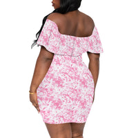 Pink Tie Dye Floral Off Shoulder Dress Women's Summer Ruffle Bodycon Mini Brunch Vacation Outfit S-3XL Good Vibrations