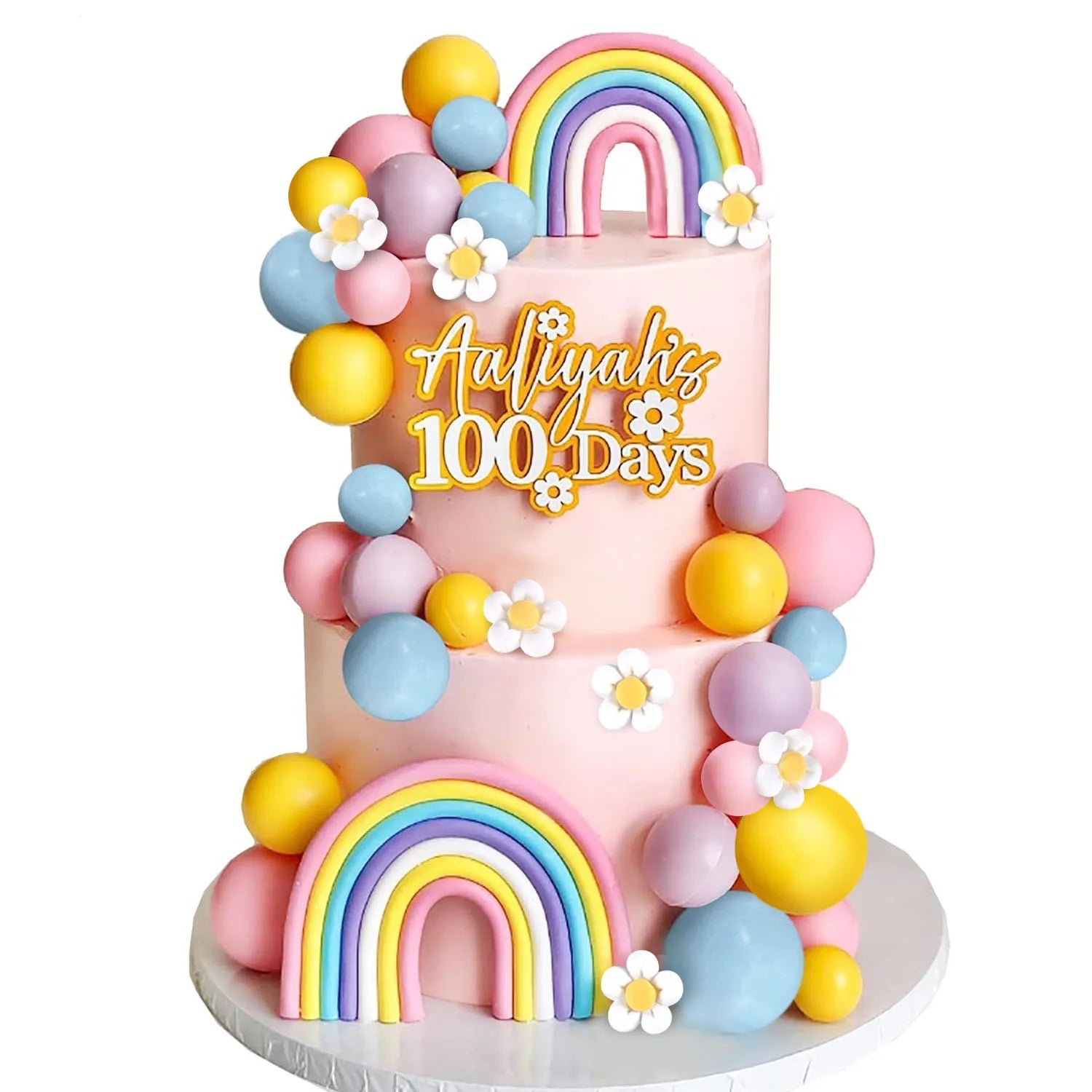 Groovy Cake Toppers Boho Cake Decorations with Flower Rainbow Balls for Girl Birthday Party Hippie Boho Groovy Party Supplies Good Vibrations