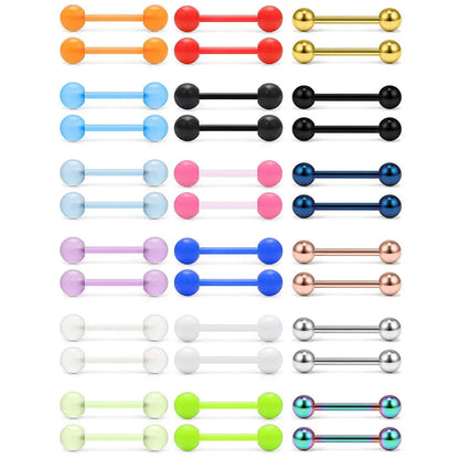 2 Pieces 14G 16mm Night Glow Flexible Acrylic Straight Tongue Ring pacifier Ring Fixed Perforated For Woman and Man Good Vibrations