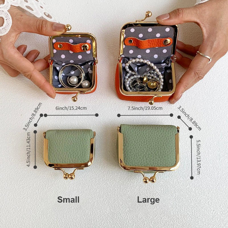 Litchi Grain Mini Bag, 2 Sizes Available, Retro Metal Kiss Lock, Portable Jewelry Pouch for Rings, Earrings & Necklaces Coin Pur Good Vibrations