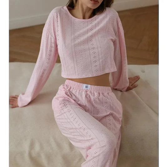 2025 Women's American Casual Wear Set - Fashionable, Simple, Loose-Fitting, Long-Sleeved, Long-Pants, Nightwear, Homewear Set Good Vibrations