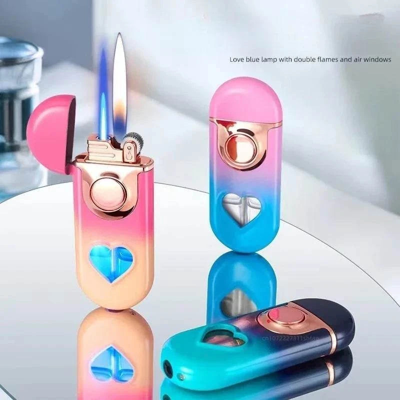 Metal Love Double Flame Butane Gas Lighter 