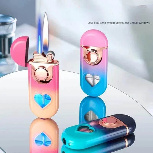 Metal Love Double Flame Butane Gas Lighter 