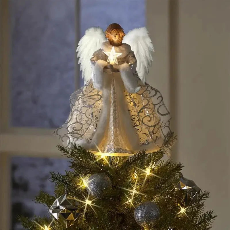 Christmas Tree Topper Angel Fairy with Lights Three-dimensional Christmas Tree Top Decoration Ornament Christmas Decoration Good Vibrations