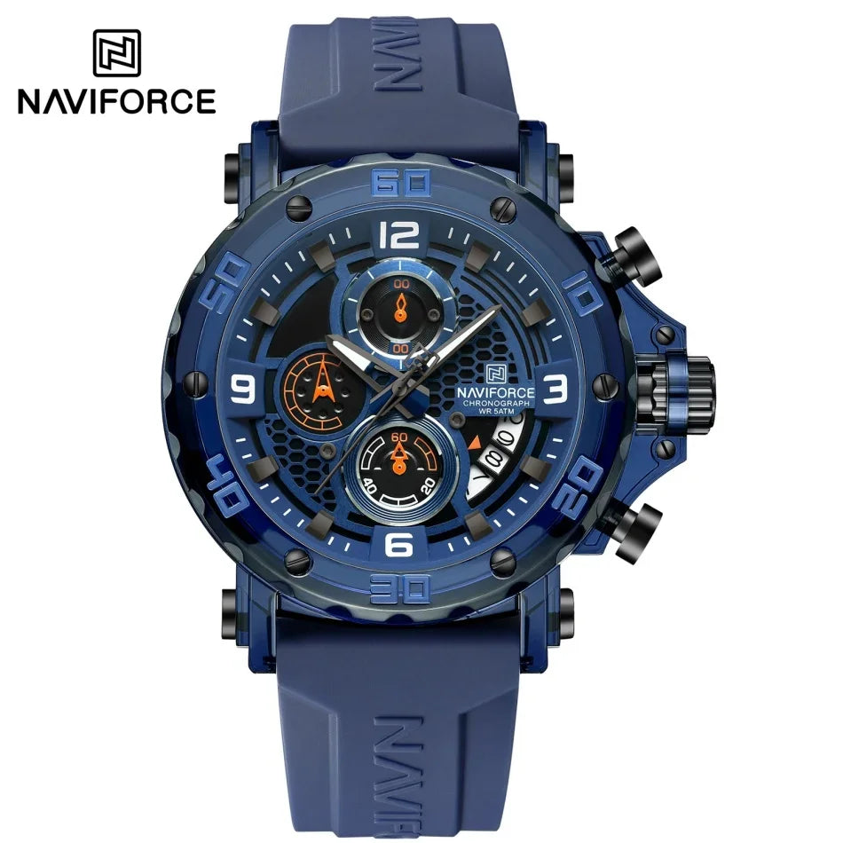 NAVIFORCE for Men Silicone Strap Luxury Fashion Quartz Watches Wrist watch Sports Chronograph 5TM Waterproof Male Watches GIfts Good Vibrations