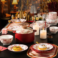 1Set New Luxury Red Rose Ceramic Tableware Household Bowl Spoon Plate Dinner Dinsh Kitchen Cutlery Home Decor Good Vibrations