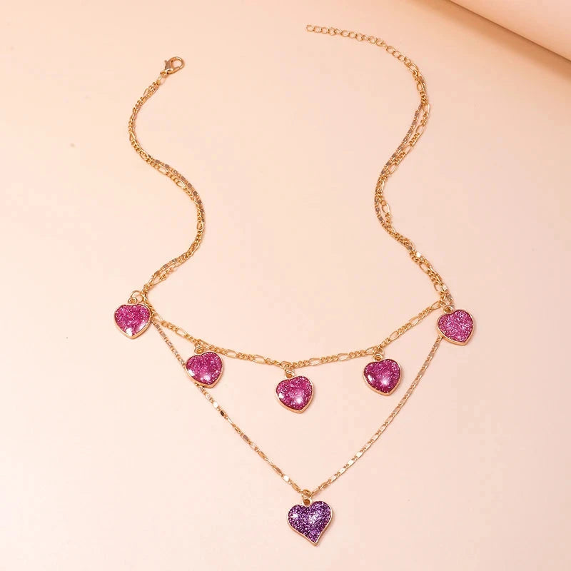 Aihua Boho Gold Color Red Heart Cherry Necklace Romantic Sweet Simple Clavicle Necklaces for Women Collar Fashion Jewelry Gifts Good Vibrations