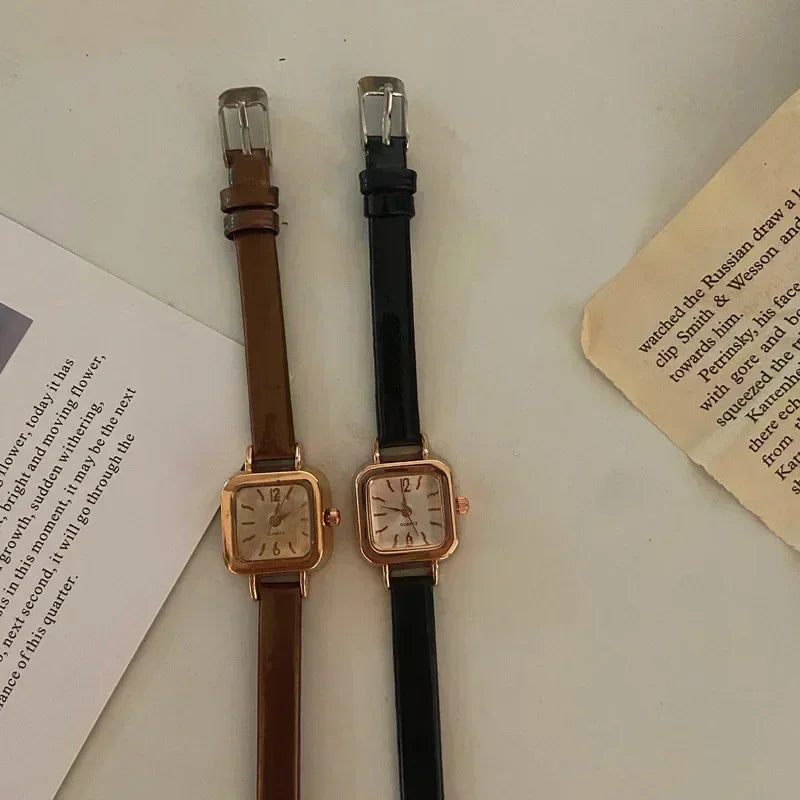 Fashion Women Watch Small Square Dial Thin Leather Strap Ladies Wristwatch Elegant Female Watches Casual Relogios Feminino Reloj Good Vibrations