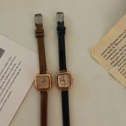 Fashion Women Watch Small Square Dial Thin Leather Strap Ladies Wristwatch Elegant Female Watches Casual Relogios Feminino Reloj Good Vibrations
