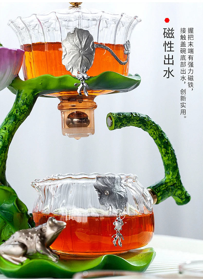 Automatic Tea Set with Heat-Resistant Glass Teapot and Lazy Magnetic Tea Infuser for Home and Office Good Vibrations