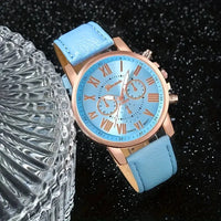 Fashion quartz watch and jewelry set, shock resistant circular analog digital display, PU leather strap, zinc alloy case Good Vibrations