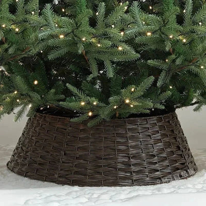 Christmas Tree Skirt Retro Round Basket Xmas Trees Foot Decor Collar for Home Festival Party Background Decoration Gift Good Vibrations