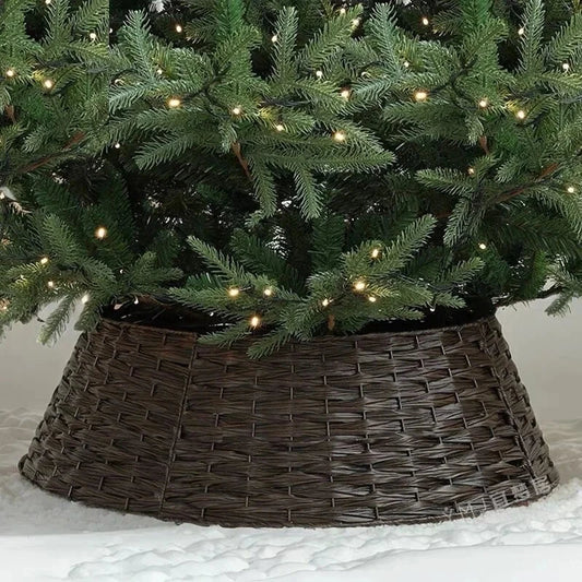 Christmas Tree Skirt Retro Round Basket Xmas Trees Foot Decor Collar for Home Festival Party Background Decoration Gift Good Vibrations
