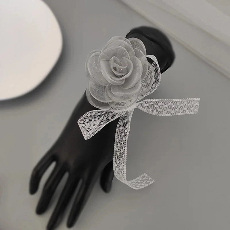 Girls Bridesmaid Wrist Flowers Pearl Ribbon Rose Bracelet for Wedding Prom Party Bride to Be Bridesmaid Gift Wedding Accessories Good Vibrations
