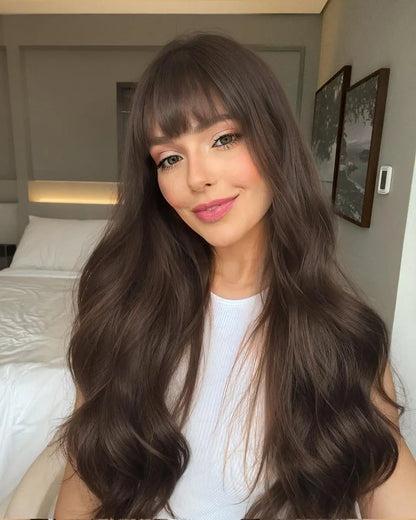 Wine Red Synthetic Wig for Women With Natural Wavy Long Curls, Suitable for Daily Cosplay, Heat-Resistant Full Head Cover Good Vibrations