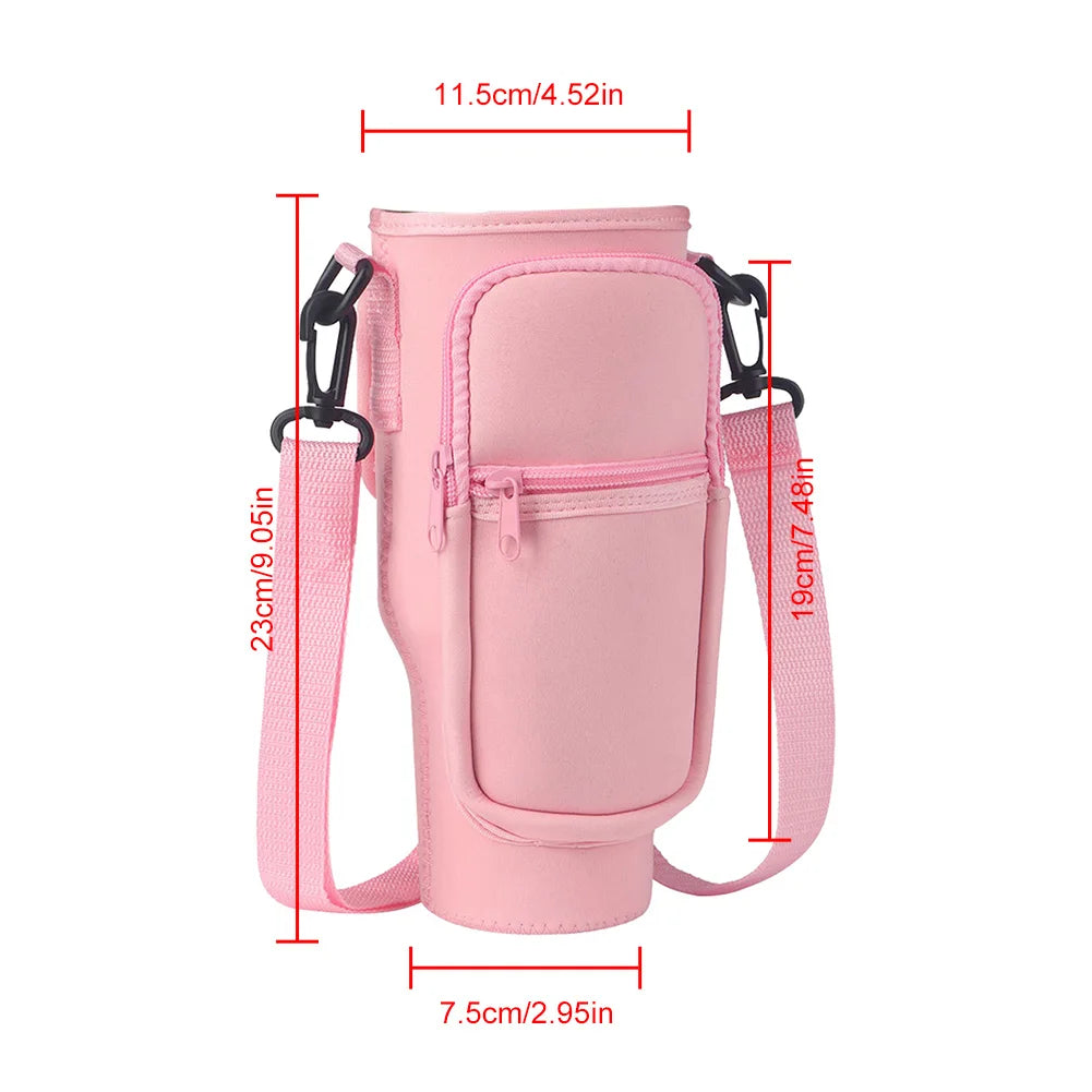 Portable Water Bottle Carrier Bag with Phone Pocket for Stanley 40oz Tumbler with Handle Neoprene Water Bottle Holder Pouch Good Vibrations