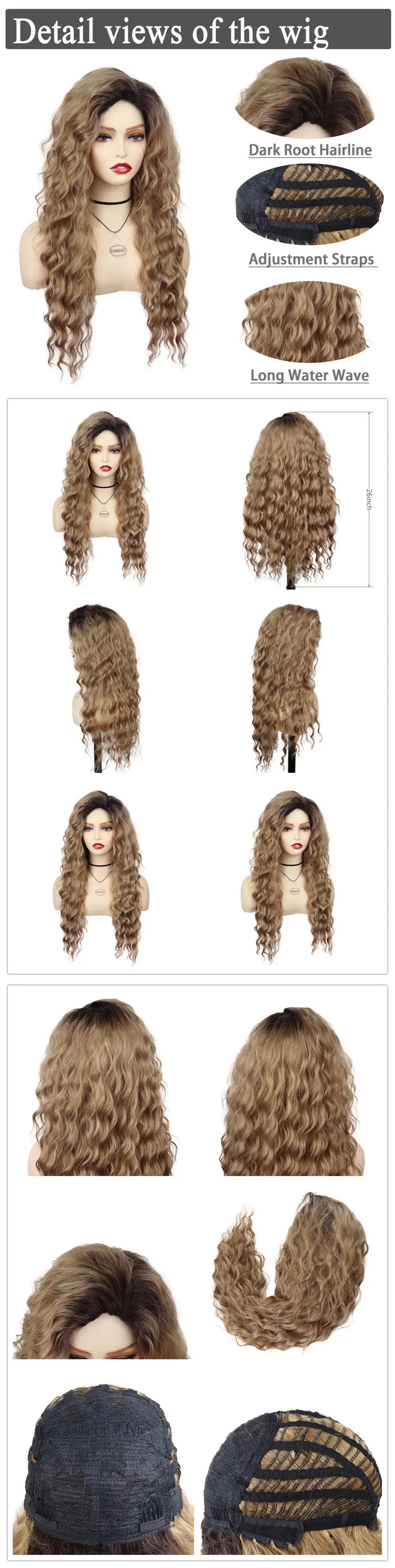 GNIMEGIL Synthetic Long Wave Cur Wigs Female Natural Brown Wig with Clip Free Part Side Bangs 80s Curly Wigs for Women Ombre Wig Good Vibrations