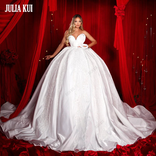 Julia Kui Custom Made Luxury Embroidery Ball Gown Wedding Dress Sleeveless Shiny Beaded Appliques Lace Princess Bridal Gowns Good Vibrations