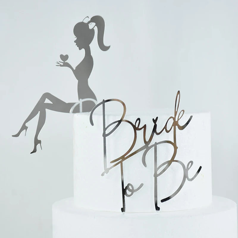 2Pcs/Set Bride To Be Cake Toppers Acrylic Wedding Cake Toppers Bridal Shower Bachelorette Hen Night Party Cake Decor Baking Tool Good Vibrations