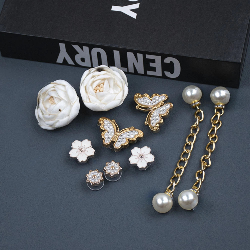 Shoe Charms DIY Fabric Rose Camellia Pearl Chain Decoration Buckle for Hole Shoe Charm Set Accessories Kids Party Girls Gift Good Vibrations