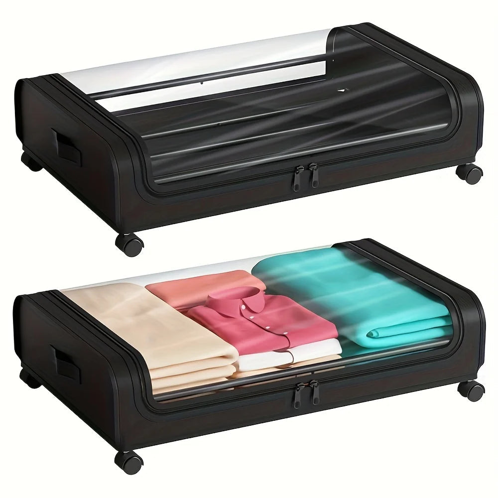 Under Bed Storage Organizer - Underbed Bins With Wheels And Lid For Clothes Bedding Shoes Blankets Books Toys Home Organization Good Vibrations
