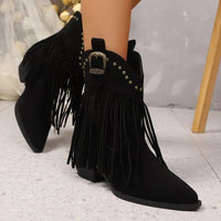 Short-thigh Boots Autumn New Pointed Toe Sleeve Metal Buckle Non-slip Wear-resistant Block Heel Shoes Good Vibrations