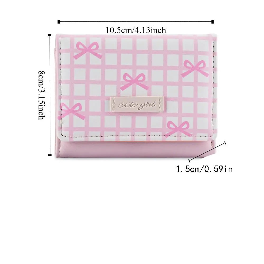 Pouch Sweet Cute Tri-Fold Purses Lattice Multiple Card Slot Women Card Holder Candy Color PU Leather Coin Purse Student Good Vibrations