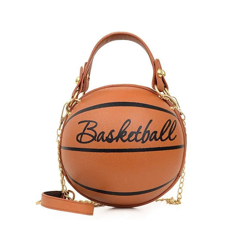 Women's Shoulder Bag PU Leather Chain Funny Round Basketball Letters Printed Youth Handbag Purse Fashion Crossbody Messenger Bag Good Vibrations