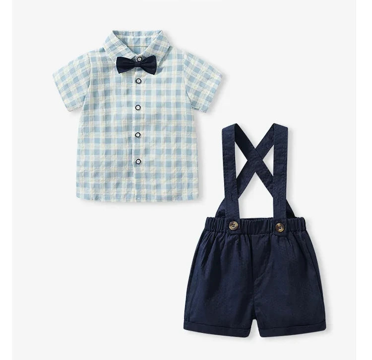 Performance Outfit for Boys Summer Short Sleeve Top Set Suspenders T-Shirt Kids Clothes Baby Gentleman Bow Tie Toddler Two-Piece Good Vibrations
