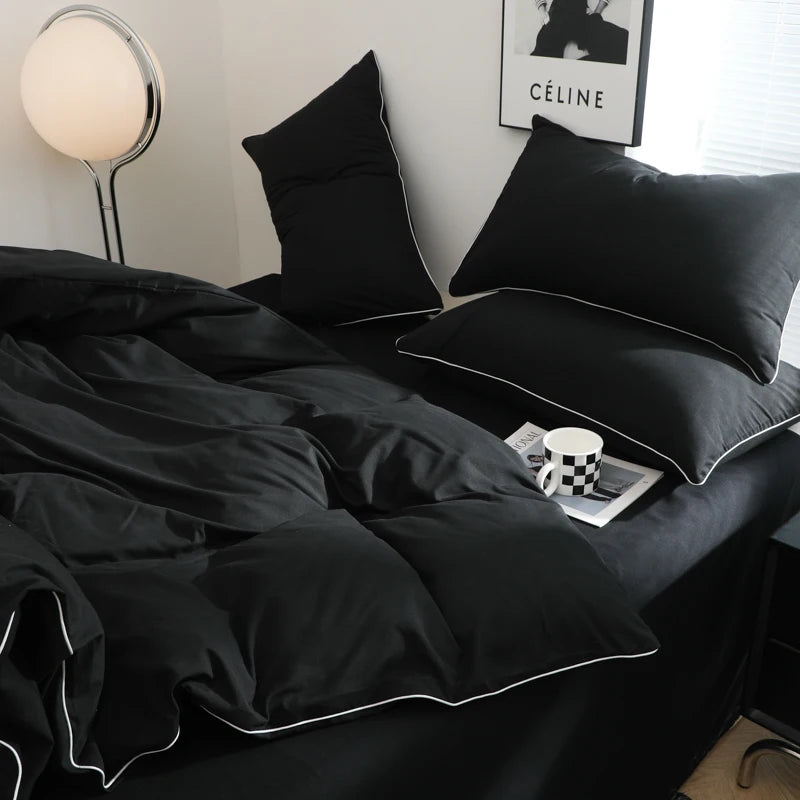Black Color Bedding Set For Adults Simple Style Double Bed Sheet Sets Single/Queen/king Bed Cover Full Set Plain Bedding 이불세트 Good Vibrations