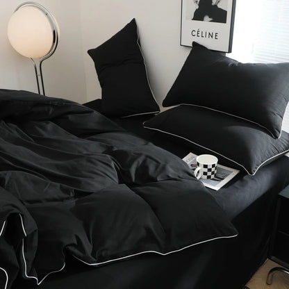 Black Color Bedding Set For Adults Simple Style Double Bed Sheet Sets Single/Queen/king Bed Cover Full Set Plain Bedding 이불세트 Good Vibrations