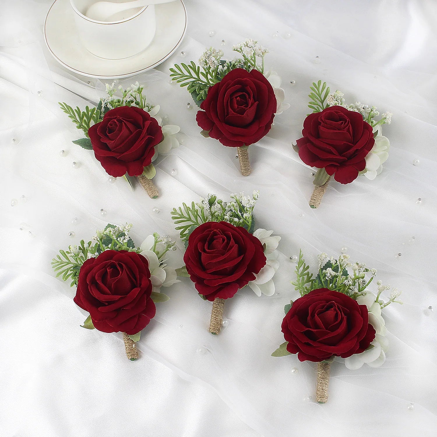 Boutonnieres Flowers Artificial Roses Silk White Ivory Corsage Buttonhole Groomsmen Boutonniere for Men Wedding Accessories Good Vibrations