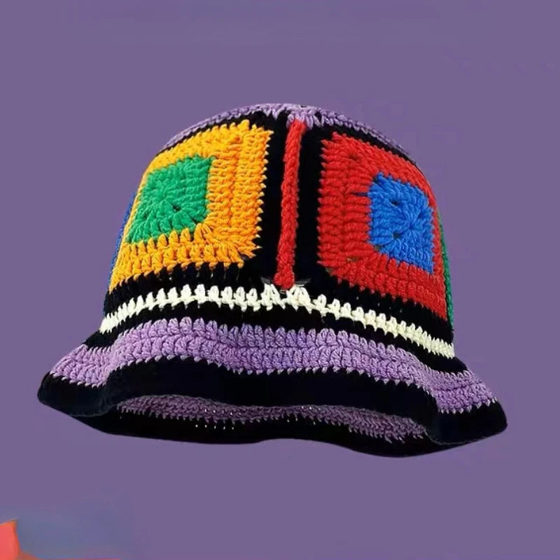 2024 Spring New Crochet Hat Korean Handmade Bucket Hat Women's Weaving Knitted Hat Y2k Fashion Flowers Autumn Winter Ins Beanies Good Vibrations